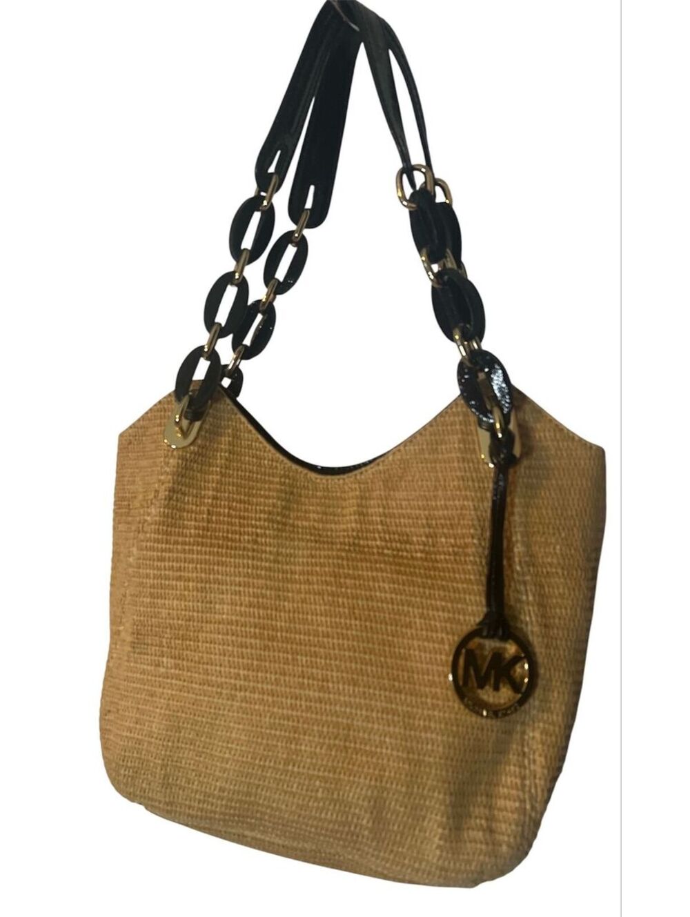 Mk104. Michael Kors woven straw slouchy shoulder bag
